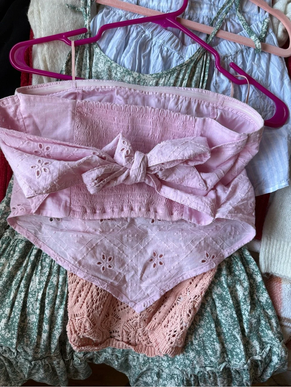 Hollister Pink Bow-Front Strapless Crop Top